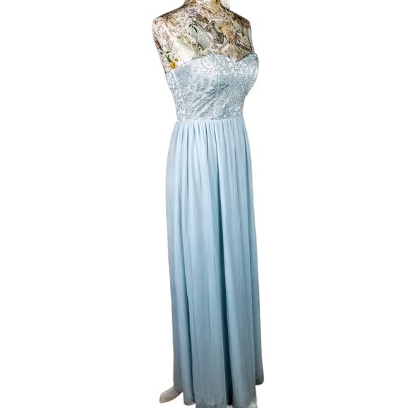 Formal Strapless Lace Sparkle Sequin Baby Blue Long Chiffon Gown Maxi Dress NEW! - Picture 8 of 13